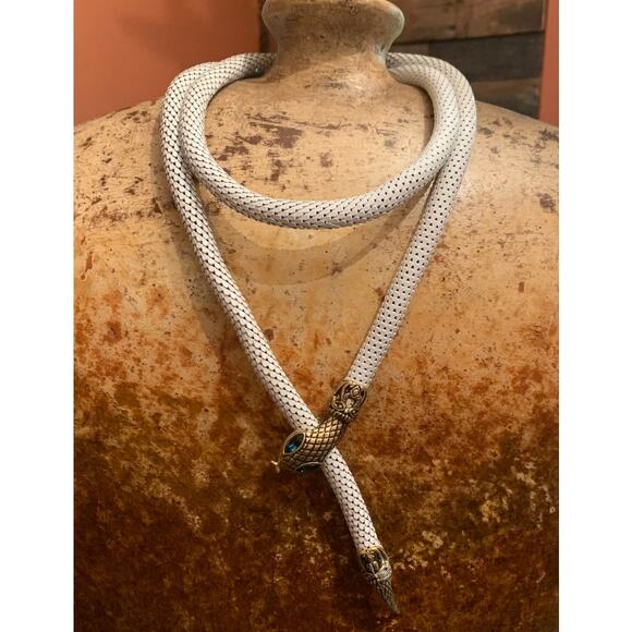 White Enamel Blue Eyed Snake Belt or Necklace by DL Auld Vintage - Picture 1 of 9